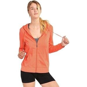 Sofra Thin Cotton Full Zip Up Hoodie Jacket S Coral Orange Lightweight NWT B11